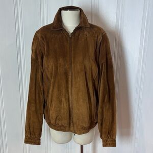 ✨ BRISSON BRISSON Vintage Camel Suede Bomber Jacket with Silk Equestrian Lining